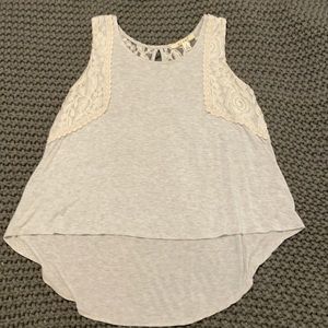 Gray high-low tank with lace detail